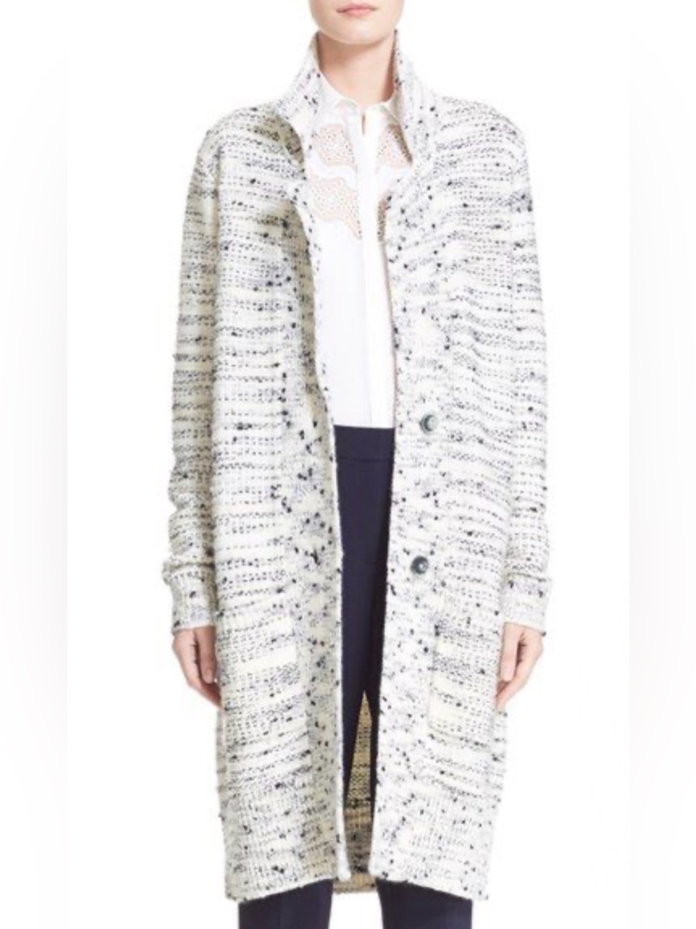 Nordstrom x Carolina Issa Cashmere Cream and Black Marled Long Cardigan